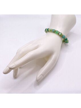 Round Green Bead Bracelet Green & Gold Sparkling Spacers Size: Small Wrist